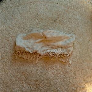 White Knitted Headband with Fringe